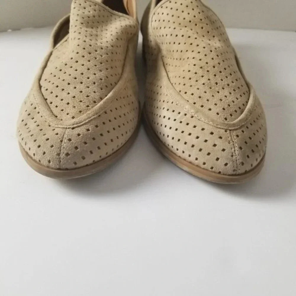 Susina Women's Beige Kellan Soft Suede Perforated Almond Toe Loafers‎